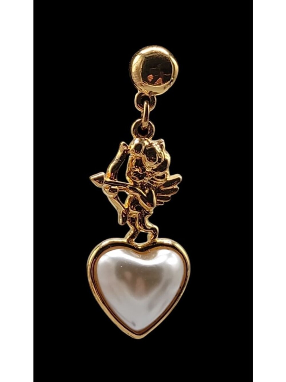 Jim Shore Post Earrings Cherub Dangling  Heart Mabe Pearl Rare Find Collectible - Picture 8 of 13